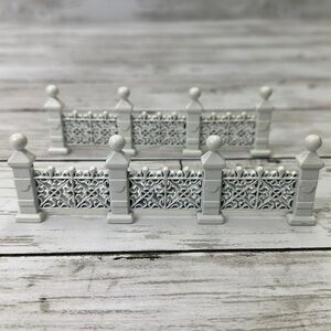 CHRISTMAS VILLAGE WHITE METAL VICTORIAN FENCE lot of 2 accessories